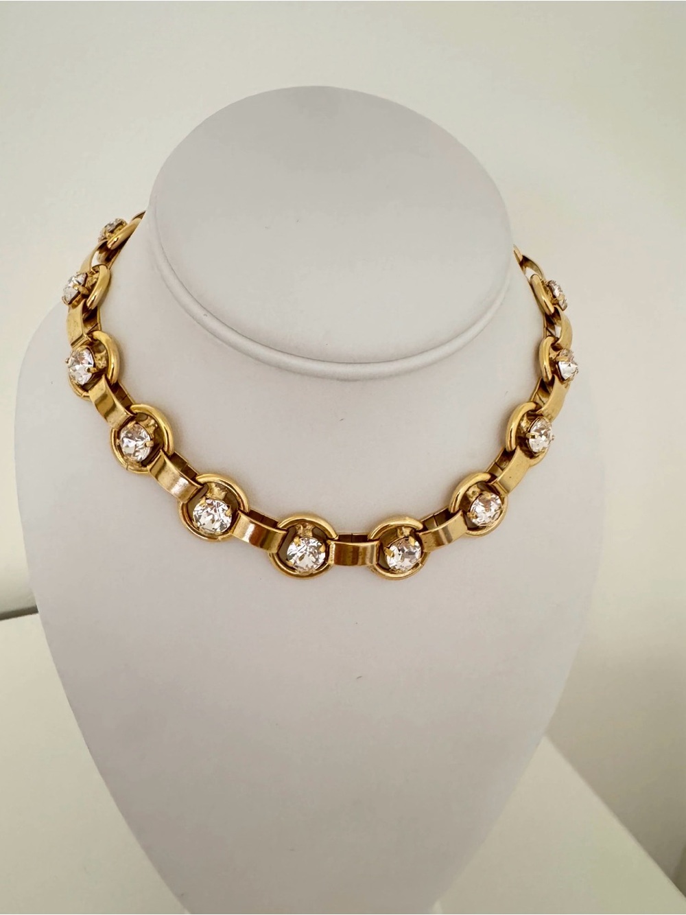TOVA Link Necklace In Antique Gold Clear NWT